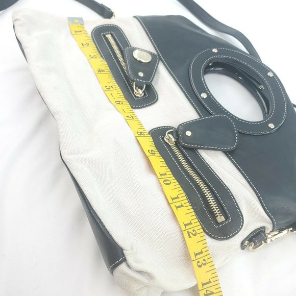 Kate Spade Womens Black Cream Canvas Leather Zip Pockets Crossbody Handb… - Picture 9 of 14